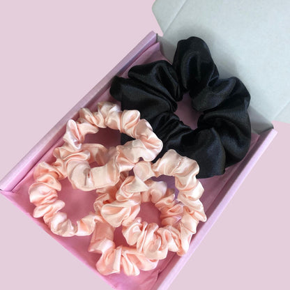 Satin Scrunchie Box Set - The Ultimate Hair Accessory Bundle - Black - Peach