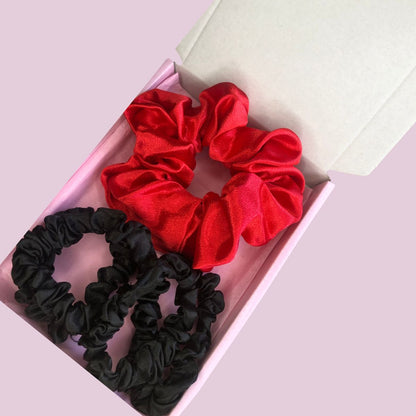 Satin Scrunchie Box Set - The Ultimate Hair Accessory Bundle - Red - Black